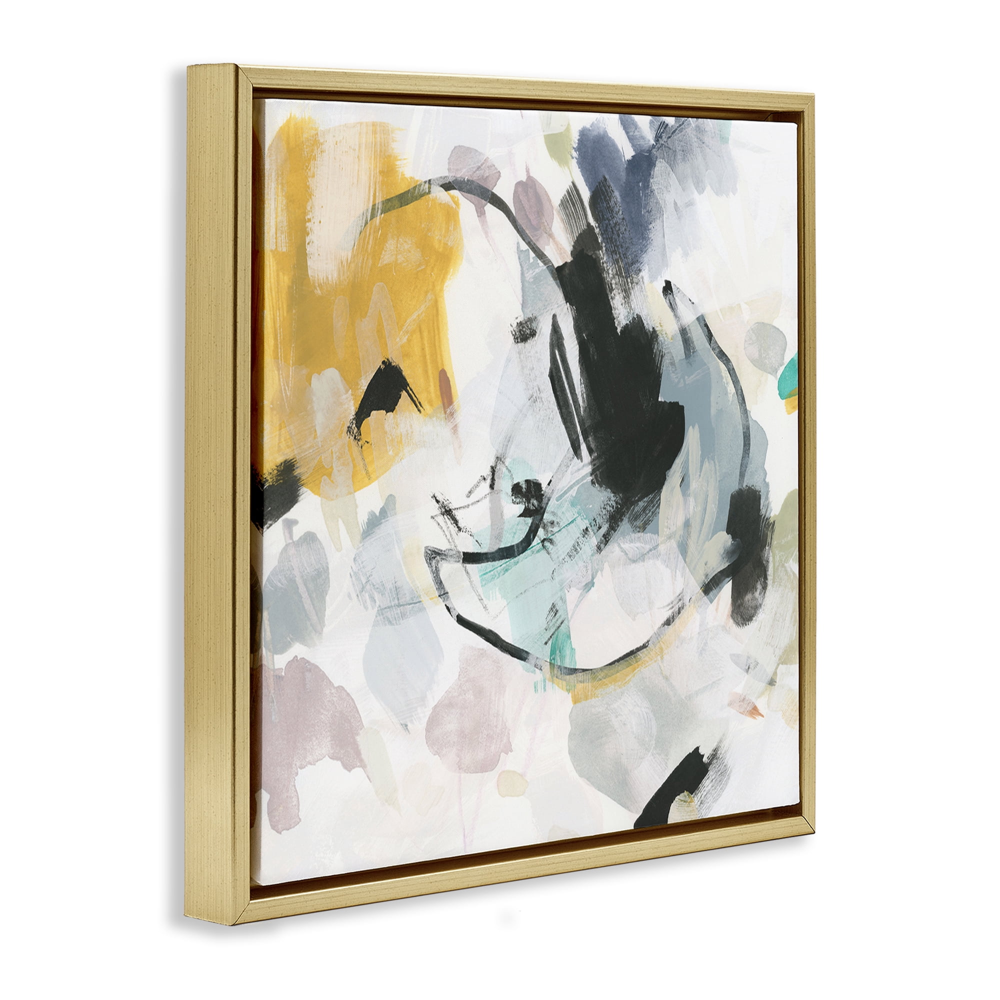 Stupell Industries Yellow & Neutral Abstraction Abstract Painting Gold Floater Framed Canvas Art Print Wall Art, 18 x 18