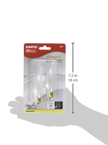 Satco S3777 - 15 watt CA8 Incandescent; Frost; 1500 average rated hours; 95 lumens; Candelabra base; 120 volts; 2/Card