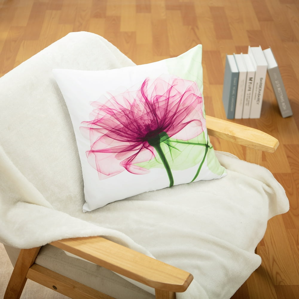 Classic Decorative Square Throw Pillow Covers 18" L x 18" W Simple Style Flowers Linen Pillow