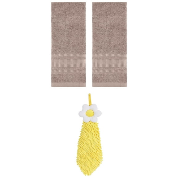 Unique Bargains 3 Pcs Solid Soft Hand Towels Brown/Yellow 13" x 29"/6" x 15"