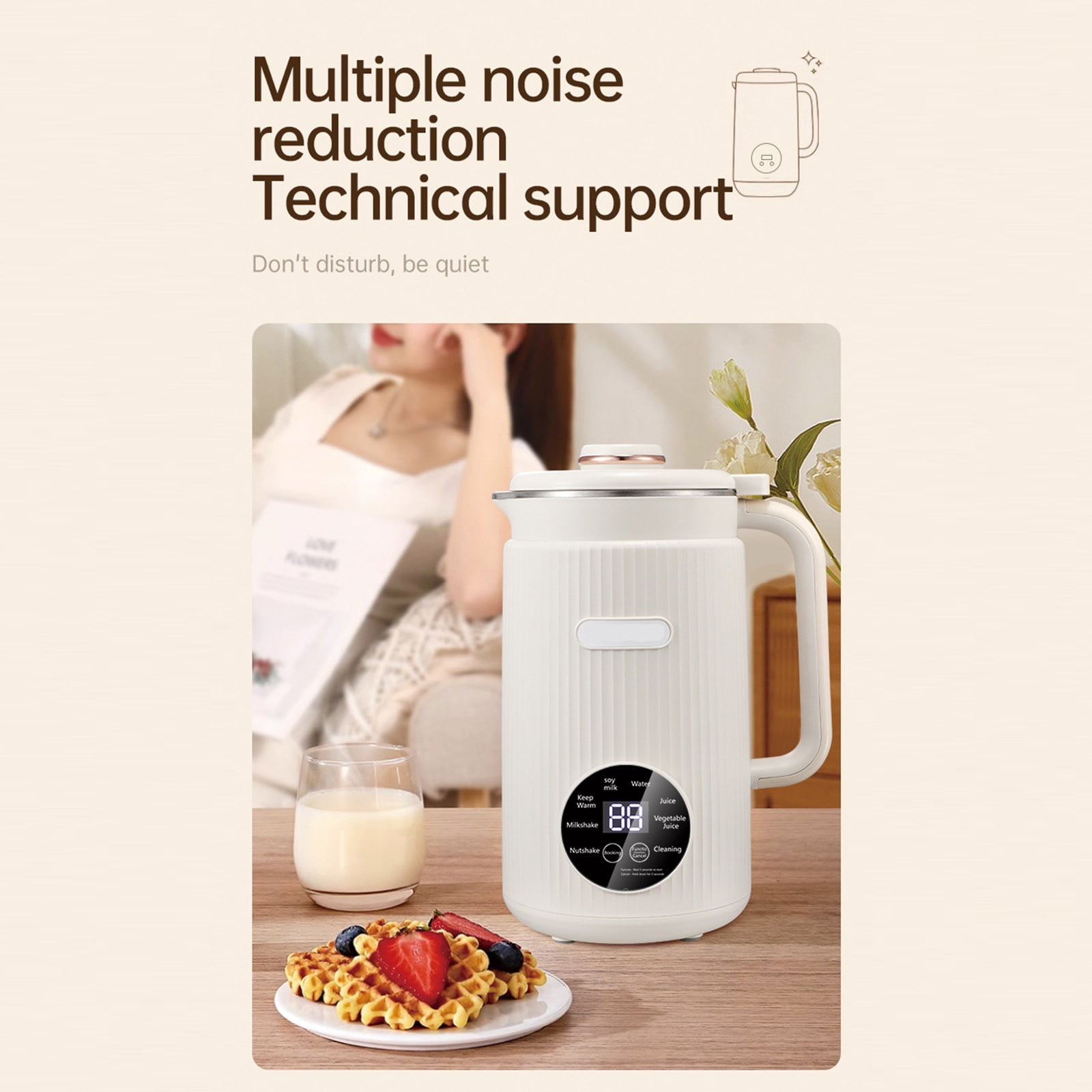 YYUZH 1.2L Mini Nut Milk Maker, No Filter Soy Milk Blender with Timer and Keep-Warm, One-Button Cleaning, Multi-Function Kitchen Appliance for Family Use