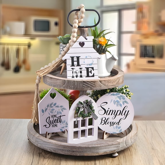 XIBUFE Farmhouse Layered Tray Decor,Rustic Tiered Tray Decorations for Farmhouse Decor,Vintage Farmhouse Centerpiece for Kitchen Table Coffee Table Dining Room Home Decor