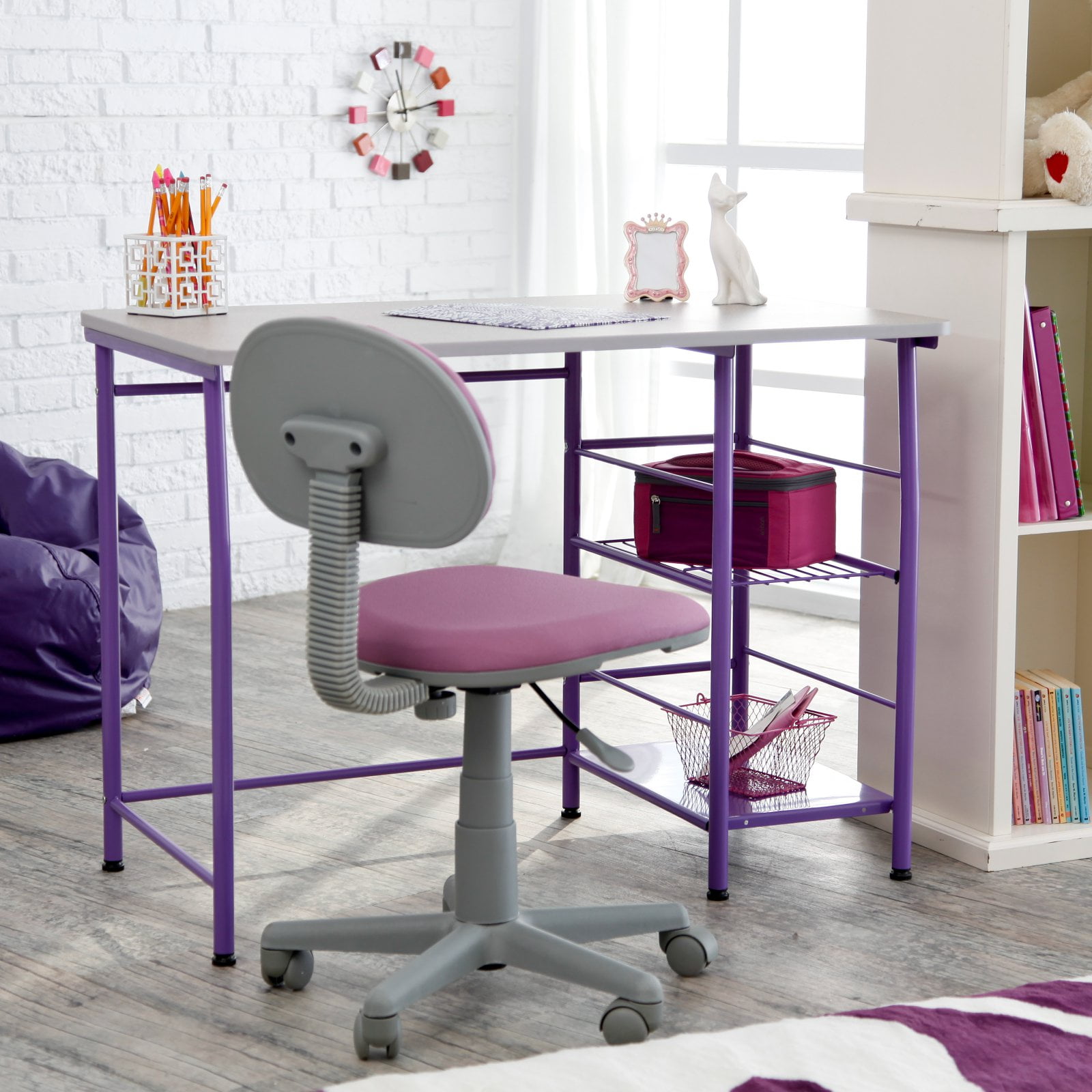 purple writing desk