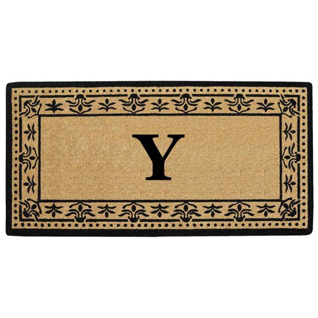 Nedia Home O2199Y 36 x 72 Po Corinthienne Résistant de Fibre de Coco Porte Mat&44; Monogramme Y - Bronzage Naturel & Noir