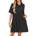 thumbnail image 2 of ClodeEU Women's Solid Color Linen Blend Short Sleeve Mini Dress,Casual Shirt Button Dress with Pockets Black,Womens Plus M, 2 of 6