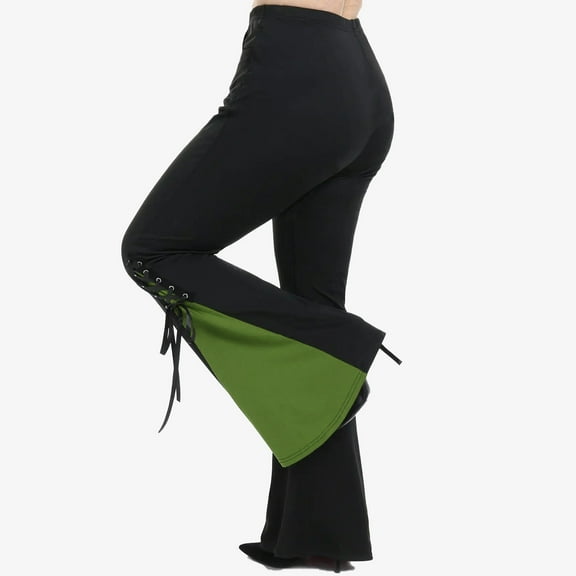 Wycnly Womens Palazzo Pants Medieval Pants for Women Vintage Bandage Gothic Style Color Patchwork Flare Pants Halloween High Waist Wide Leg Palazzo Pants Trousers Fall Savings Clearance