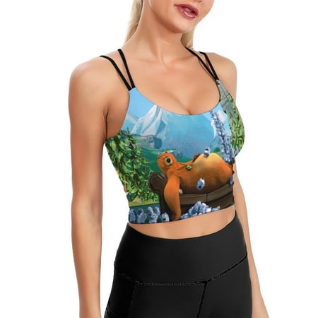 Jungle Grizzy & The Lemmings Sports Bra For Women Padded Crop Top Camisole Yoga Tank Top Vest Workout Tops Racerback With Built In Bra Activewear Fitness Gym