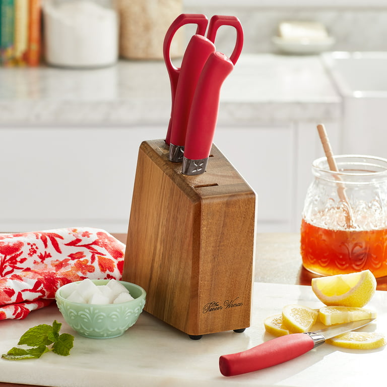 The Pioneer Woman 5-Piece Stainless Steel Knife Block Set, Red 