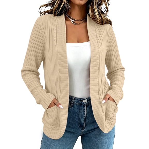 OGLCCG Cardigans for Women Classic Casual Lightweight Open Front Ribbed Knit Cardigan Sweaters with Pockets S-XXL