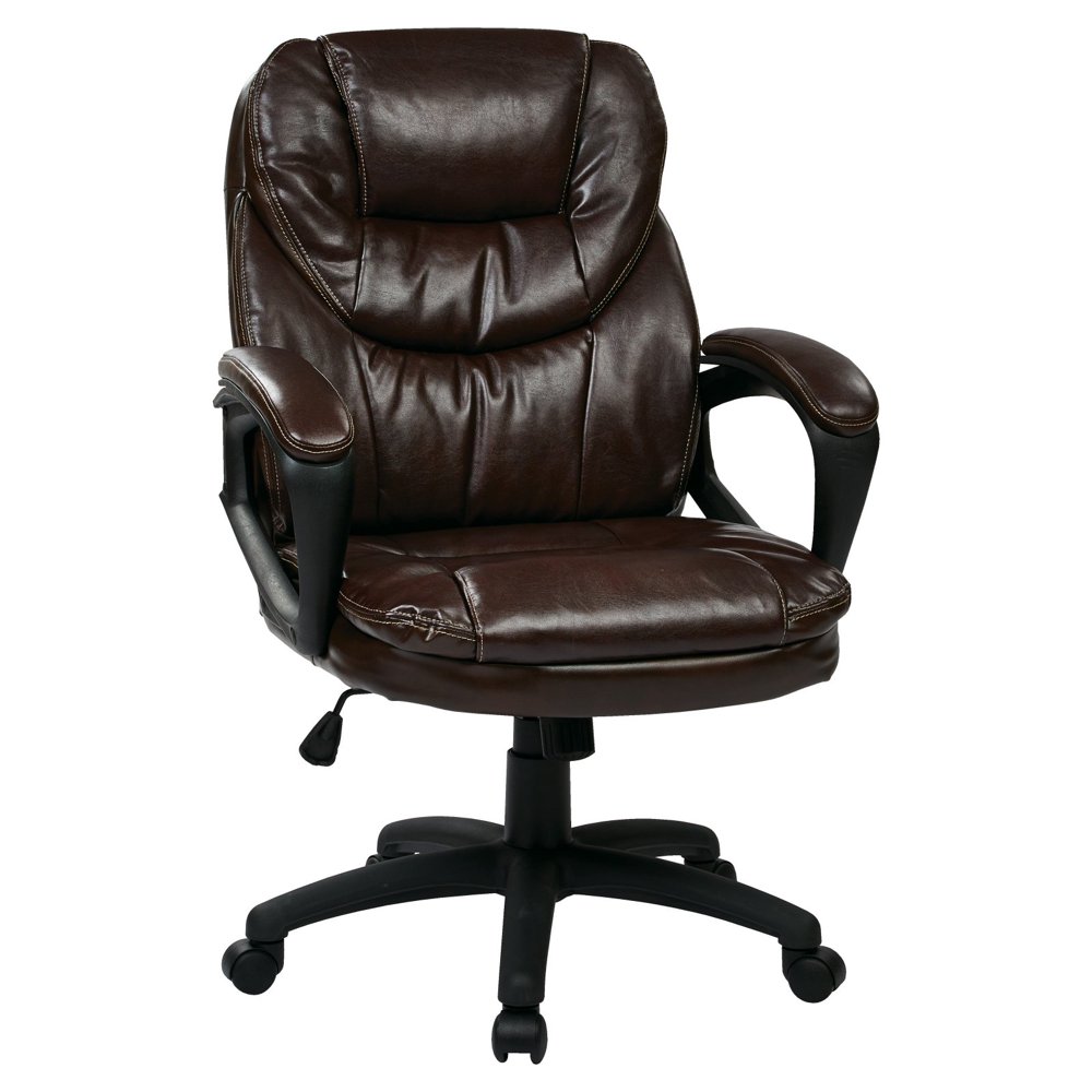 Office Star Products Faux Leather Managers Chair with Padded Arms