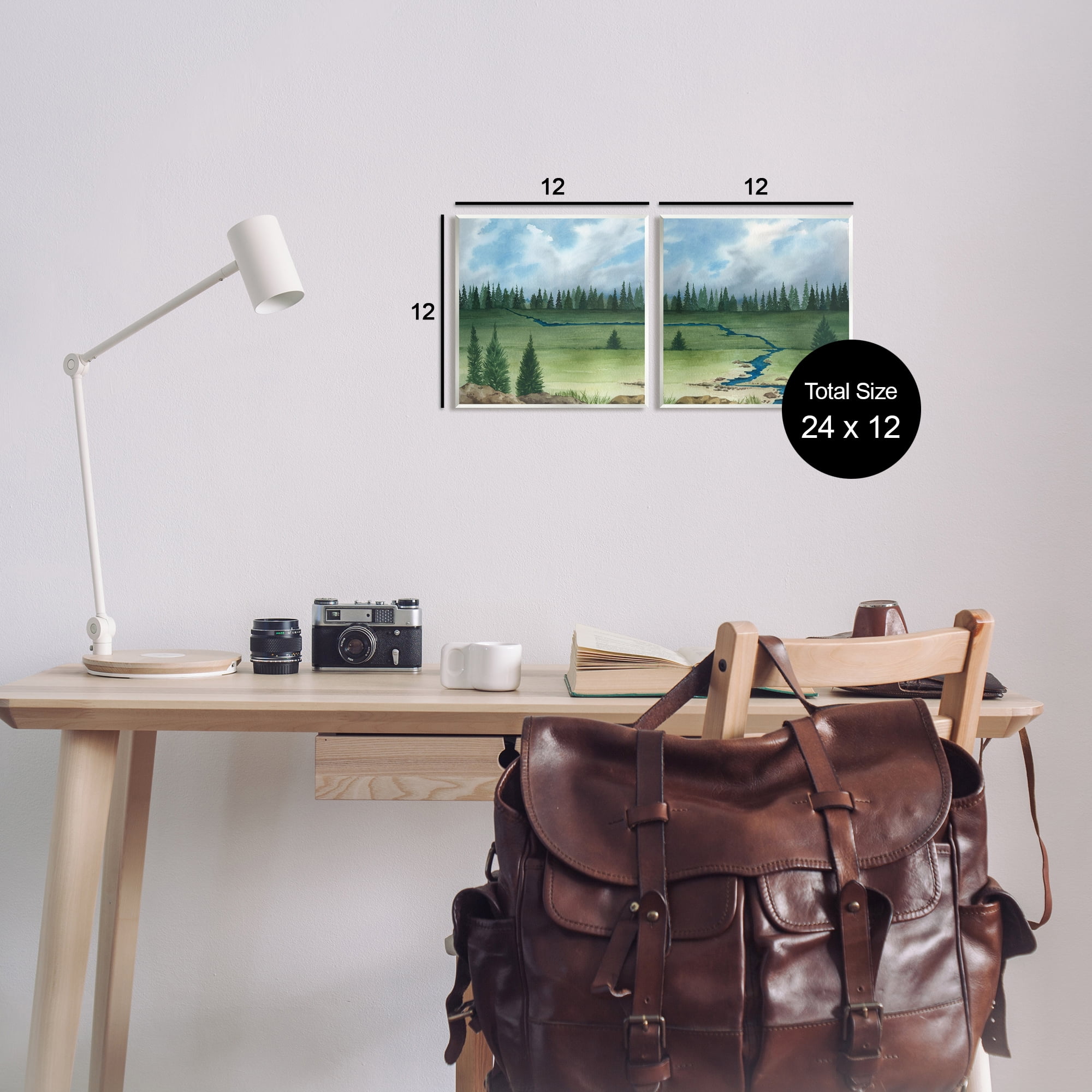 Stupell Distant Stream Trees Nature Landscape Landscape Painting Wall Plaque Unframed Art Print Wall Art, Set of 2