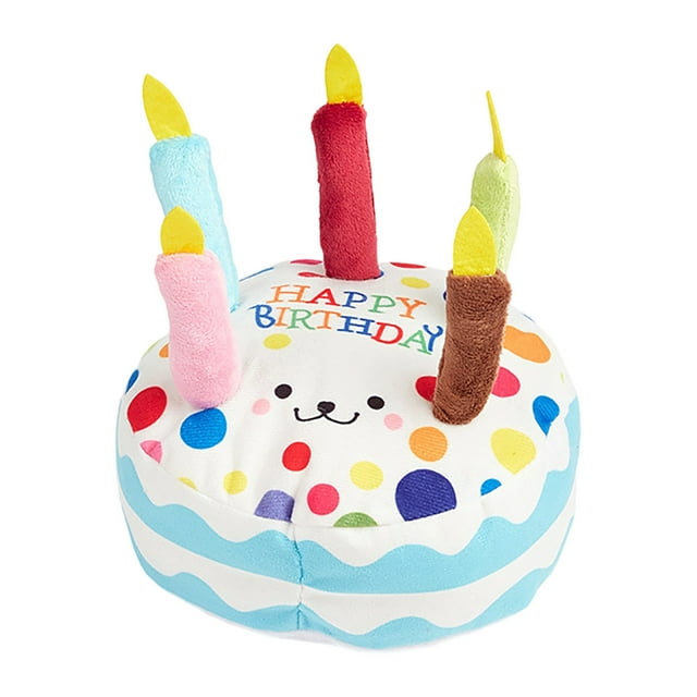 Birthday Cake Rainbow Pattern Fabric Animal Whistle Birthday Cake Shape Chew Interactive For Small And Medium Sized