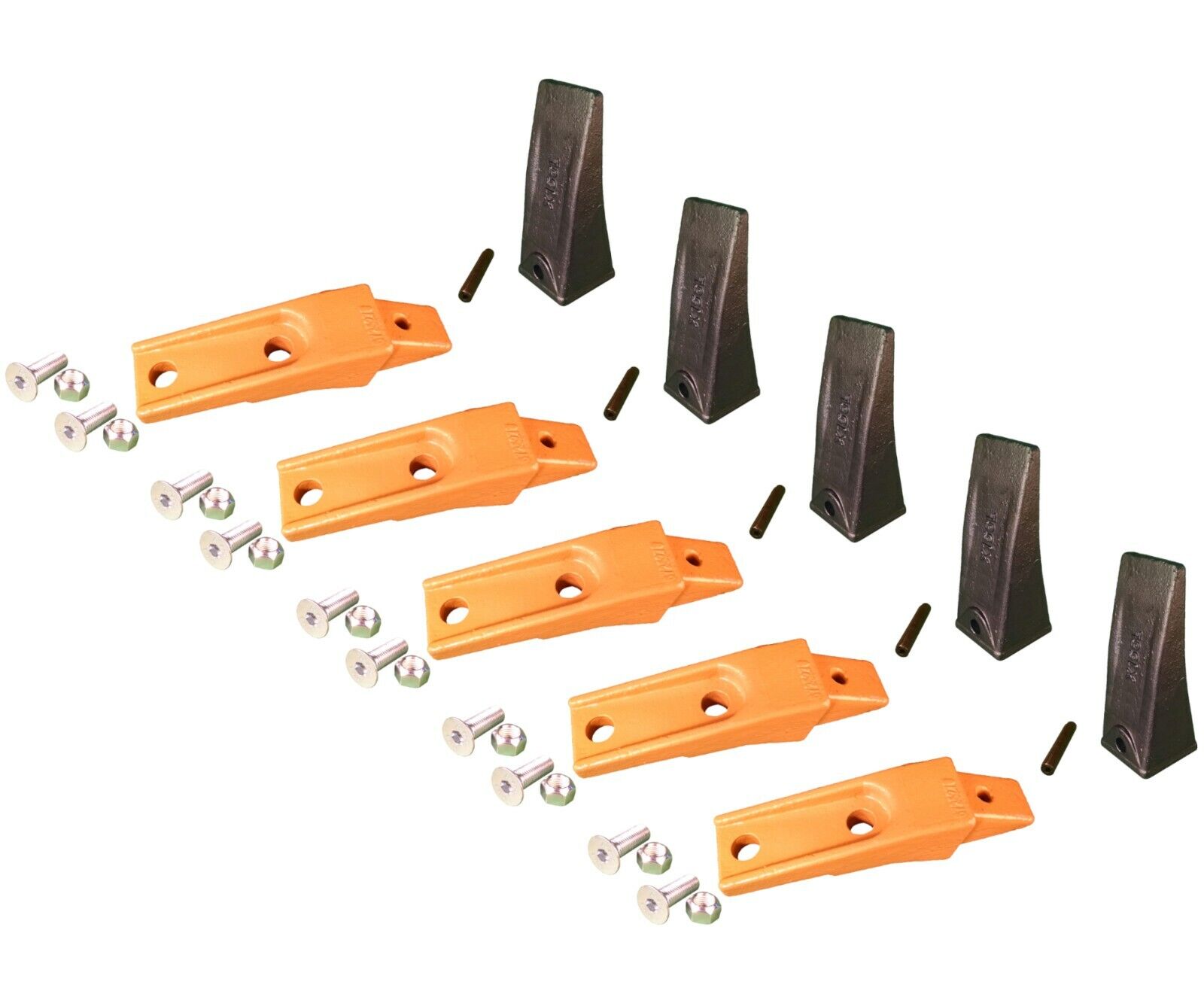 5 Bobcat Style Skid Steer Bucket Teeth, X156, w Bolton Shanks, Pins