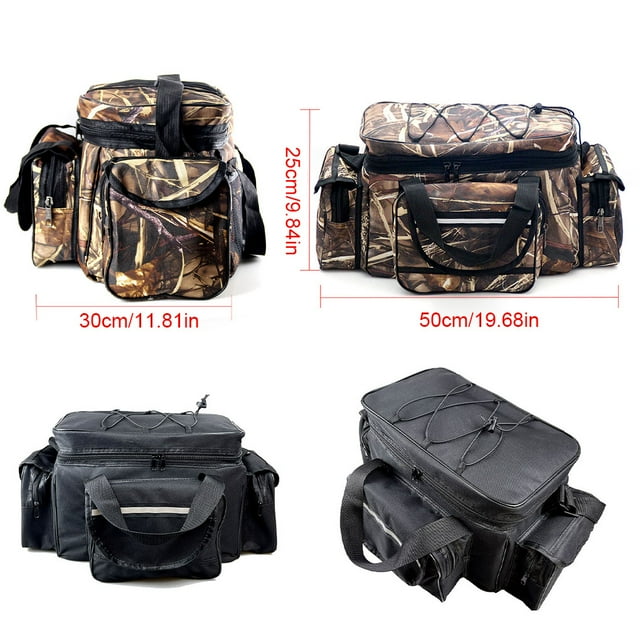 VONKY Sac d'Équipement de Pêche Sacs de Rangement Portables avec Sangle Ajustable Appât Poisson Pochette à Outils Sac à Main pour Randonnée Chasse Sac à Dos Noir