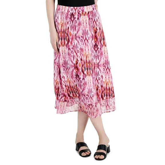 JM Collection Womens Ikat Dreams Printed Skirt Cherry Flame Combo M