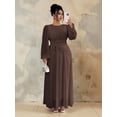 thumbnail image 5 of Women Brown Long Sleeve Modest Maxi Dress, Elegant A-Line Evening Gown, 5 of 6
