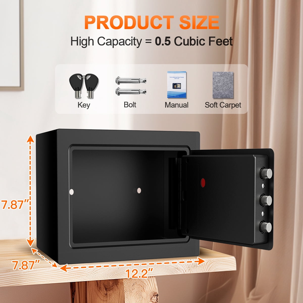 RXDSAFE Electronic Digital Safe Box, 0.5 Cubic Feet Home Security Box for Office Hotel Business, Lock Box with Key Keypad for Cash Jewelry Black