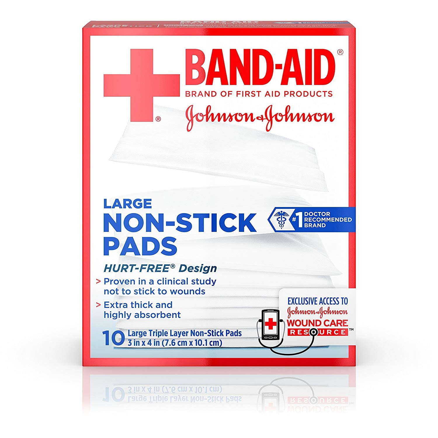 BANDAID First Aid NonStick Pads, Large, 3 in x 4 in, 10 ea Pack of 7