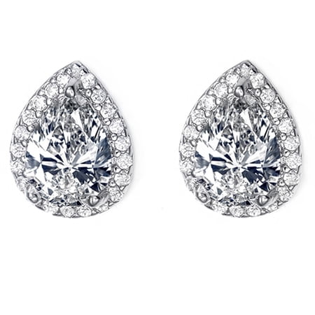 Paris Jewelry 2 Ct White Gold Drop-Shaped Earrings with Cubic Zirconia