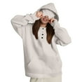 thumbnail image 2 of Trendy Hoodies for Women with Eye Mask 4-Button Plain Pullover Baggy Hooded Sweatshirt Pocket Travel Outfits, Khaki|Mask XL, 2 of 8