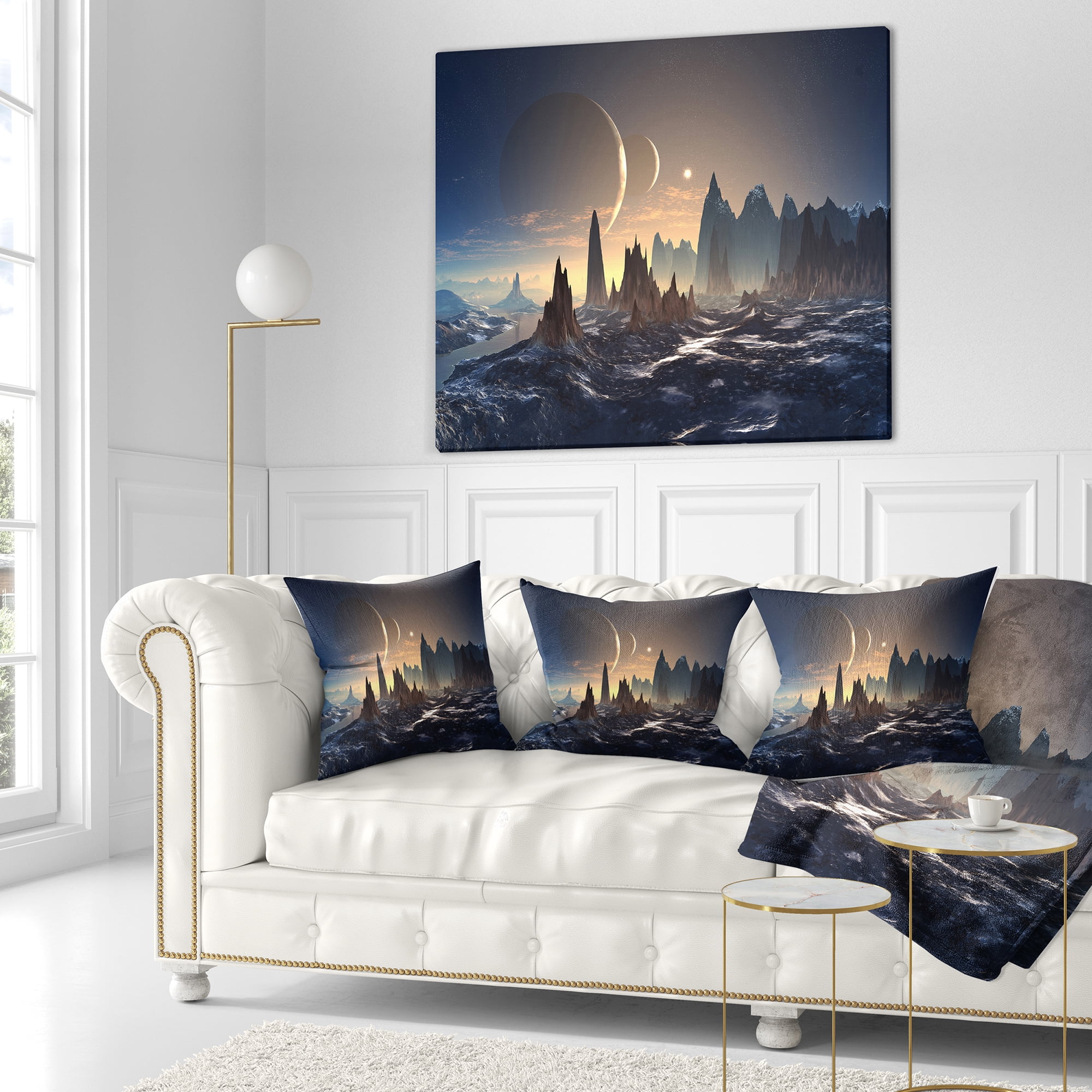 Designart Alien Planet with Mountains - Contemporary Throw Pillow - 18x18