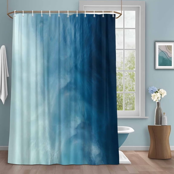 Blue Ombre Shower Curtains for Bathroom, Coastal Beach Modern Abstract Art Washable Fabric Shower Curtain with Hooks Waterproof Bathroom Decor Sets, 72 x 84 Inches