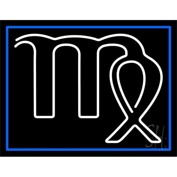 White Virgo Blue Border LED Neon Sign 24" Tall x 31" Wide - inches Black Square Cut Acrylic Backing, with Dimmer - Bright and Premium built indoor LED Neon Sign for Storefront.