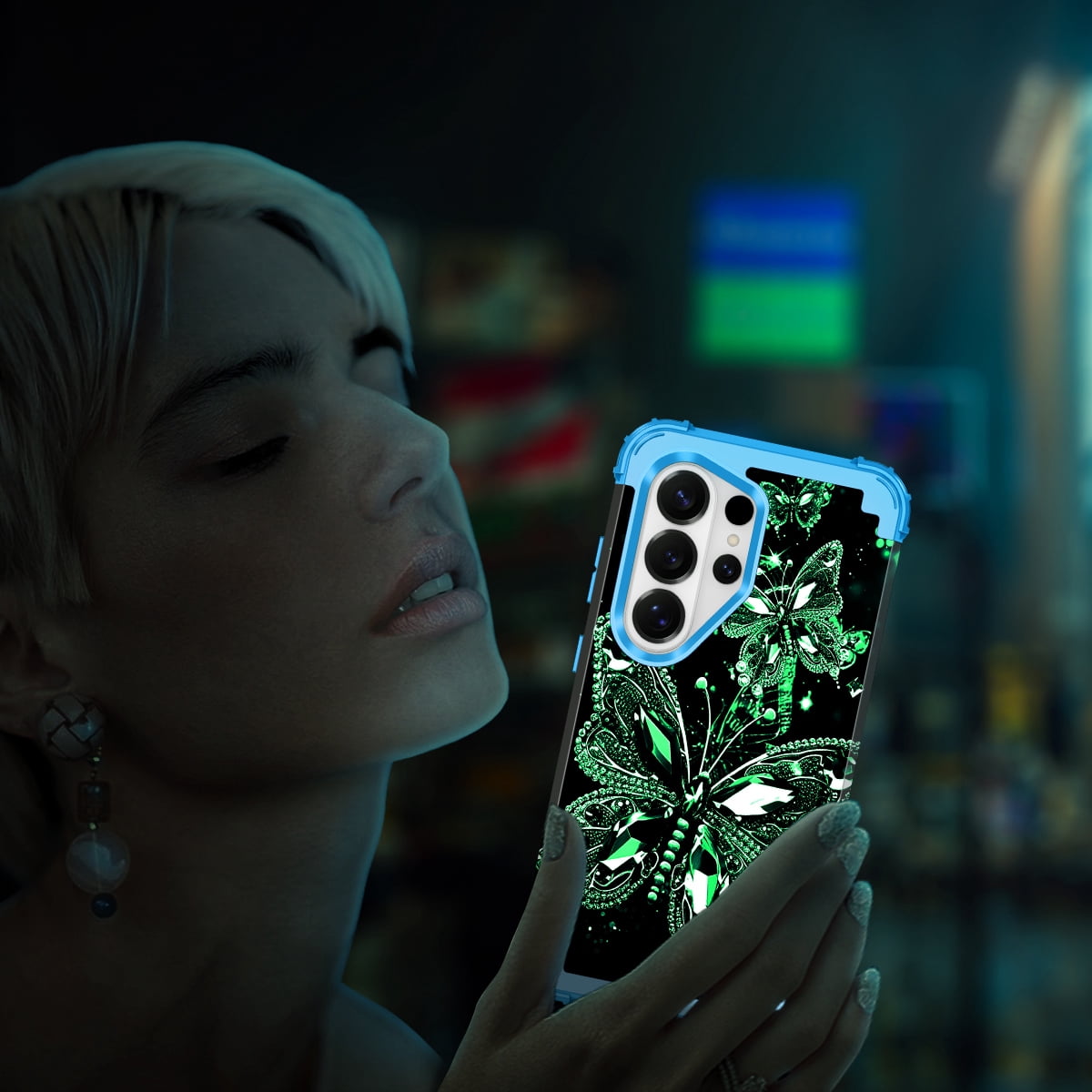 Casetego for Samsung Galaxy S26 Ultra 5G Case,Glow in The Dark Three Layer Heavy Duty Sturdy Shockproof Protection Rugged Hard PC+Soft TPU Bumper Case for Galaxy S26 Ultra,Blue Butterfly