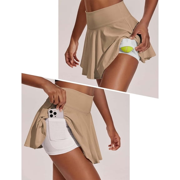 Conairie Womens Pleated Tennis Skirt Solid High Waisted Tummy Control Athletic Skort With Inner Shorts Pockets Lightweight Sports Skirt Sports Running Pickleball XL