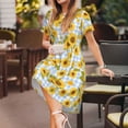 thumbnail image 3 of Lsque Blue White Plaid Sunflower Print Women's Casual Dress T-Shirt Summer Short Sleeve Scoop Neck Swing Dresses, 3 of 6