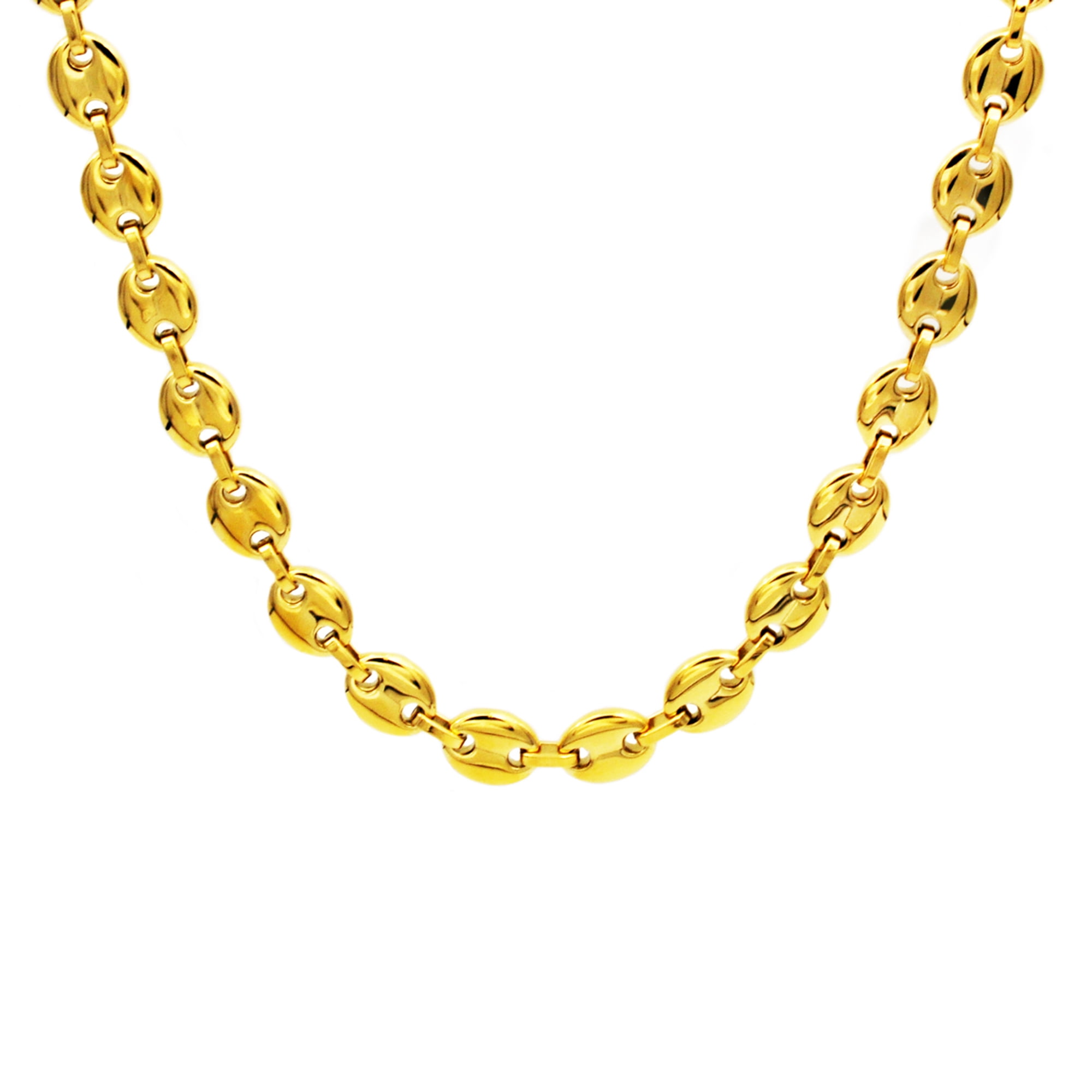 Arista Men's Gold Plated Stainless Steel Puff Mariner Link Chain Necklace, 24"
