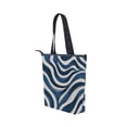 thumbnail image 3 of Zipper canvas bag large capacity large size practical handbag durable Canvas with leather material Dark Blue Zebra Stripes, 3 of 7