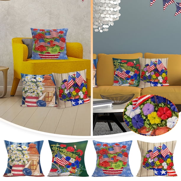 Funda de almohada de lino patriótico del Día de la Independencia, funda de almohada, combinación de 4 piezas, 50x50cm Wmkox124yii hfskjfh117