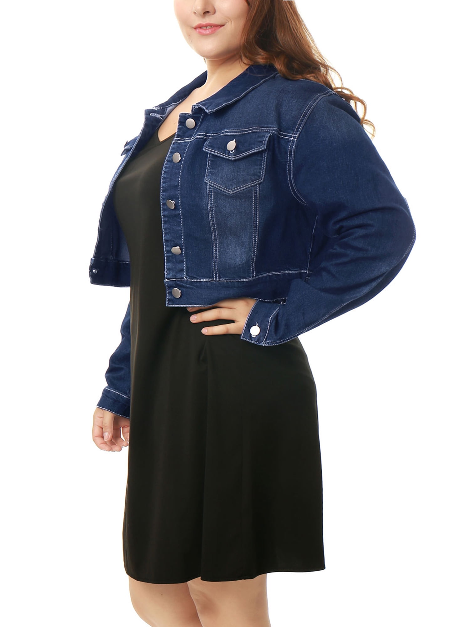 ジャケット・アウター Denim Blouson & Balloon Skirt Set Free Shipping! Unique Bargains Women's Plus Size Cropped Denim