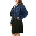 thumbnail image 4 of Agnes Orinda Women's Plus Size Jean Button Outfits Fashion Cropped Denim Jackets 5X Dark Blue, 4 of 7