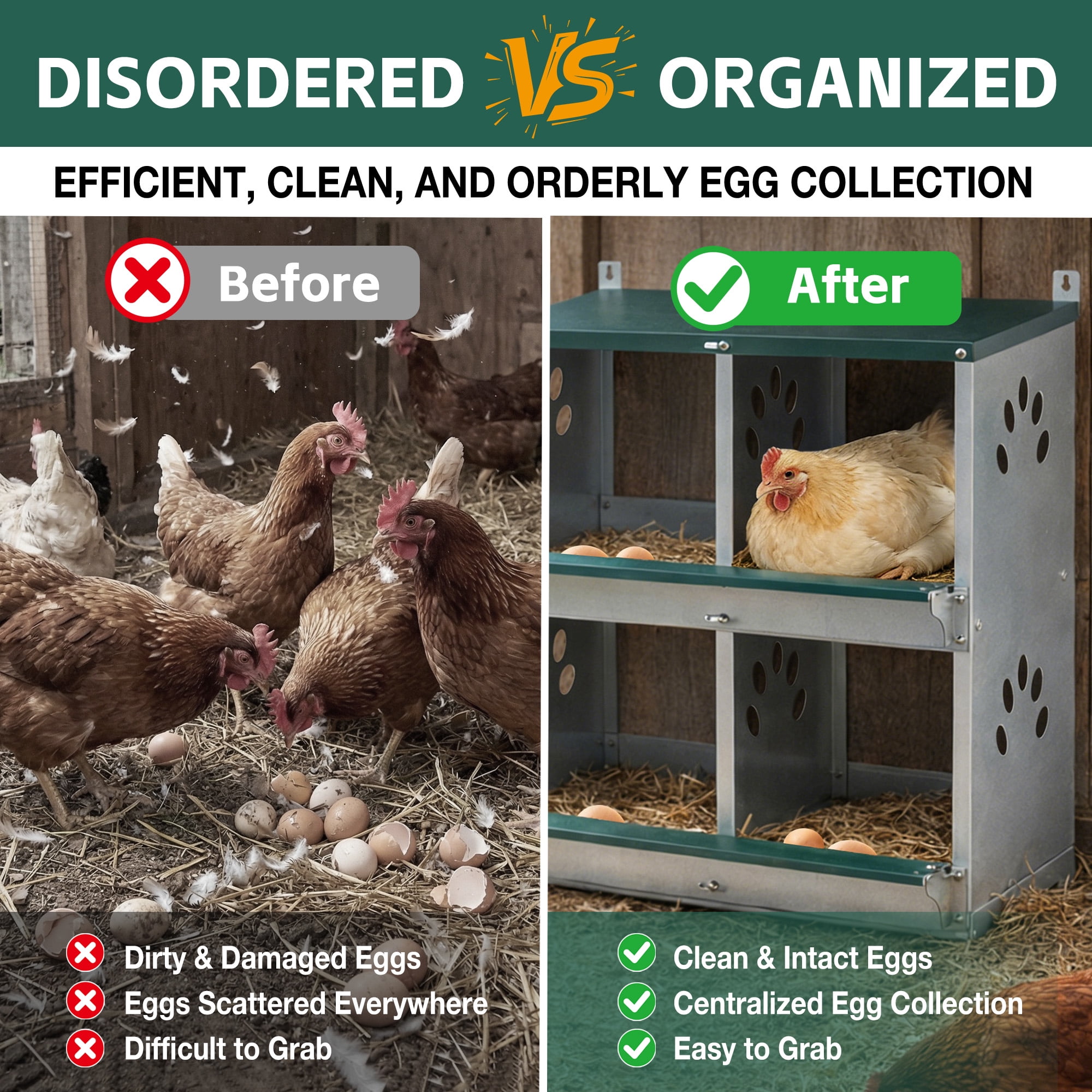 4 Compartment Galvanized Steel Chicken Nesting Boxes, Wall Mount Chicken Egg Laying Box with Sloped Roof & Vents, Green Poultry Nest Box for All Breeds