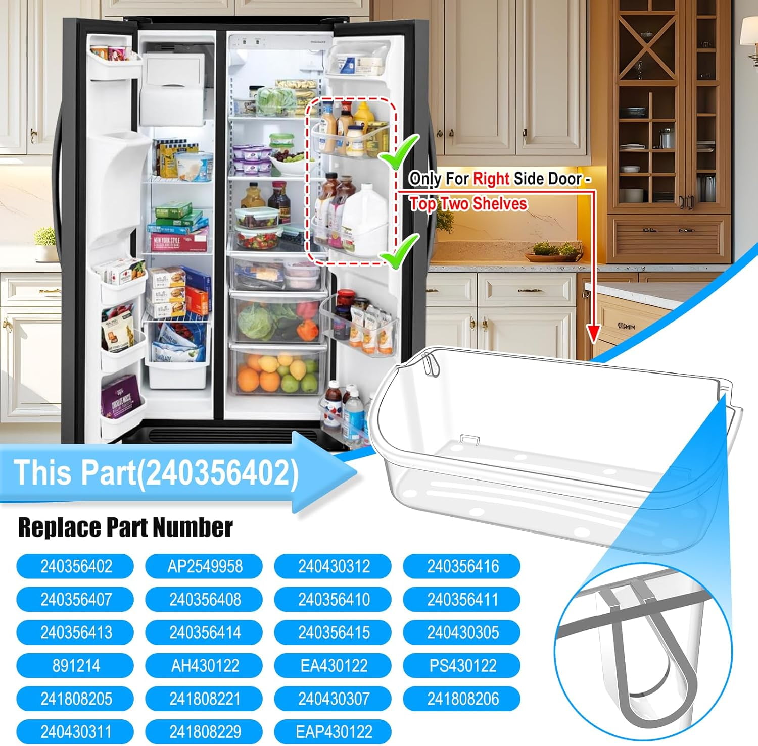 1PC UPGRADED 240356402 Refrigerator Door Bin – Compatible with Frigidaire Refrigerator Door Shelf Replacement for FFSS2615TS0, LFSS2612TF0, FGHS2631PF4A, LFSS2612TE0, FFSS2615TS5