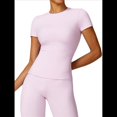 thumbnail image 3 of Camiseta Básica de Verano para Mujer, Corta, Cuello Redondo, Corte Ajustado, Top Corto Rosa S, 3 of 10