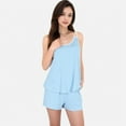 thumbnail image 6 of Women's Ribbed Lounge Set with Contrast Trim Sleeveless Top and Elastic Waist Shorts - X Large, Light Blue, 6 of 7
