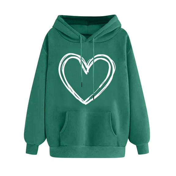 Erwazi Pullover Hoodies for Women, Valentines Heart Printed Graphic Hoodies for Teen Girls, Long Sleeve Hooded Sweatshirt