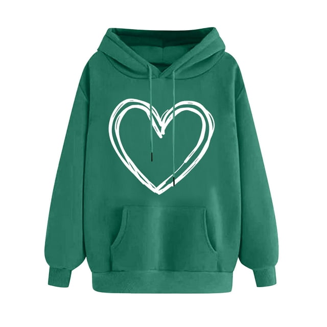 Plebaso Sweat à Capuche pour Femmes Mignon Cœur Manches Longues Décontracté avec Poches