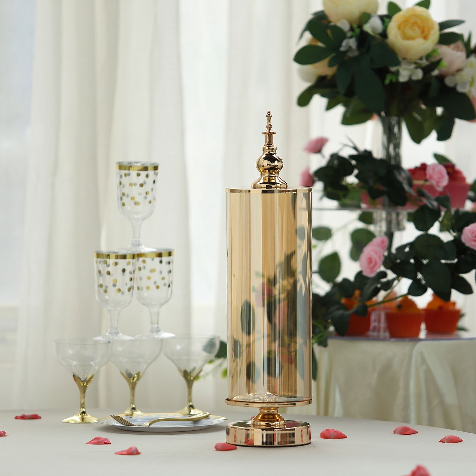 Efavormart 19" Tall Gold Metal Hurricane Table Centerpiece Jar With 8