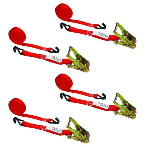 1" x 15' Ratchet Strap w/ Vinyl Coated Wire Hooks - 4 Pack