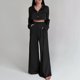 thumbnail image 1 of Pantalones Conjunto de pantalones de 2 piezas para mujer, estilo informal, cuello vuelto, traje diario de retales Cgtredaw Negro T M para Mujer, 1 of 6
