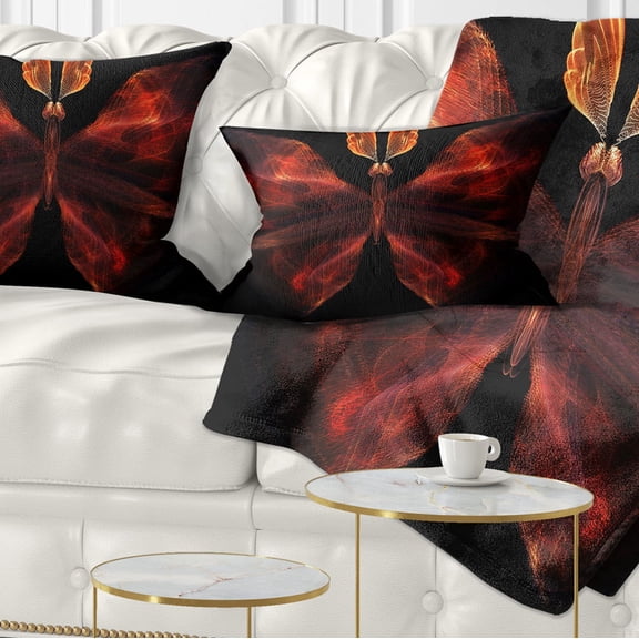 Designart Red Fractal Butterfly in Dark - Abstract Throw Pillow - 12x20