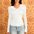 thumbnail image 5 of Fmbrln Women's Lace Trim V Neck Long Sleeve Tops Slim Fit Solid Fashion Daily T Shirt, 5 of 5