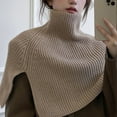 thumbnail image 4 of Womens Shawls, Duoif Autumn and Winter Women's Solid Color Turtleneck Cloak Shawl Knitted Sweater Shawl Wraps for Women Khaki, 4 of 5