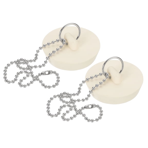 Uxcell Tub Drain Stopper, 2Pcs for 2" Rubber Bath Tub Drain Sink Stopper with Pull Ring Stainless Steel Beaded Chain for Kitchen Sink Bathroom Laundry, White