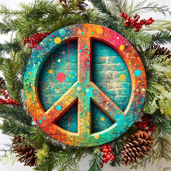 Vintage Peace Sign Metal Tin Wall Art, 8x8" - Perfect for Home, Bar, Cafe & Garage Decor