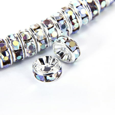 8mm Millefiori Glass - BRCbeads 8mm Silver Plated Crystal Rondelle 100pcs Spacer Beads for jewelry making Crystal AB